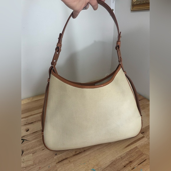 Salvatore Ferragamo Tan Italian Leather & Ivory Cream Canvas Shoulder Bag - Picture 2 of 11